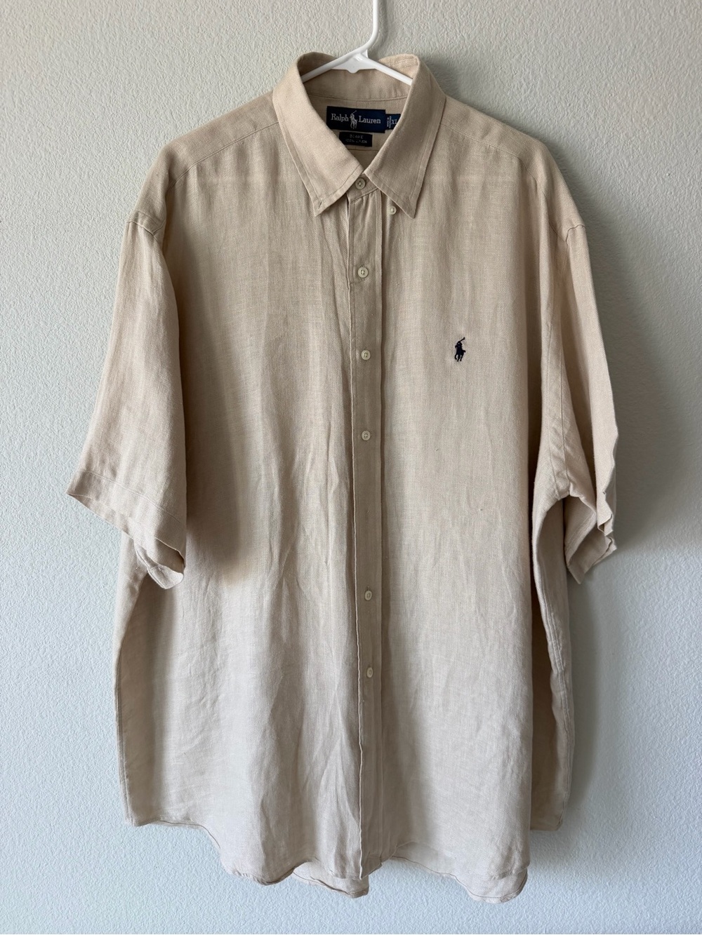 Polo Ralph Lauren XL Blake Fit Beige Button-Up Shirt 100% Linen Oversized Relax